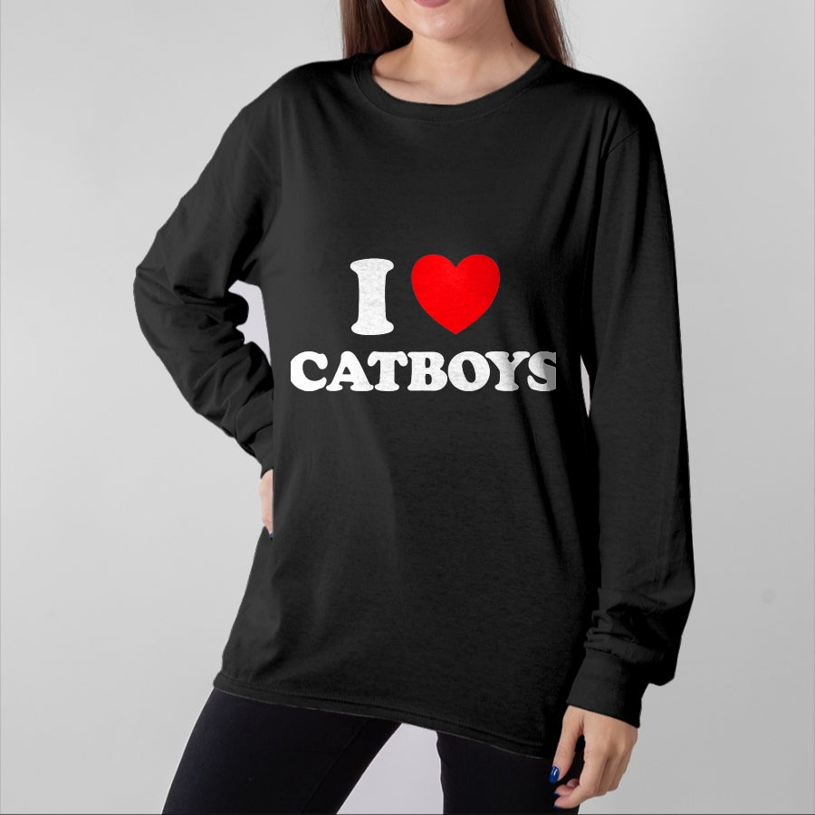Cat Love Shirt, Funny Cat Lover Gift UnisexT-Shirt/Hoodie/Sweatshirt HLT00 - Cat Boy Heart Funny Cute Costume Furry Catboy Joke Meme Fan T-Shirt, Men, Black, 3X-Large