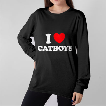 Cat Love Shirt, Funny Cat Lover Gift UnisexT-Shirt/Hoodie/Sweatshirt HLT00 - Cat Boy Heart Funny Cute Costume Furry Catboy Joke Meme Fan T-Shirt, Men, Black, 3X-Large