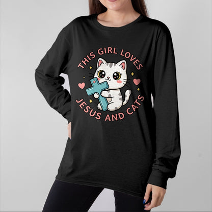 Cat Love Shirt, Funny Cat Lover Gift UnisexT-Shirt/Hoodie/Sweatshirt HLT00 - Christian This Girl Loves Jesus and Cats Cat Hugging Cross T-Shirt