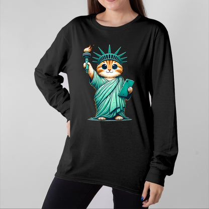 Cat Love Shirt, Funny Cat Lover Gift UnisexT-Shirt/Hoodie/Sweatshirt HLT00 - Cute Kawaii Cat Statue of Liberty I Love New York NYC T-Shirt (1)