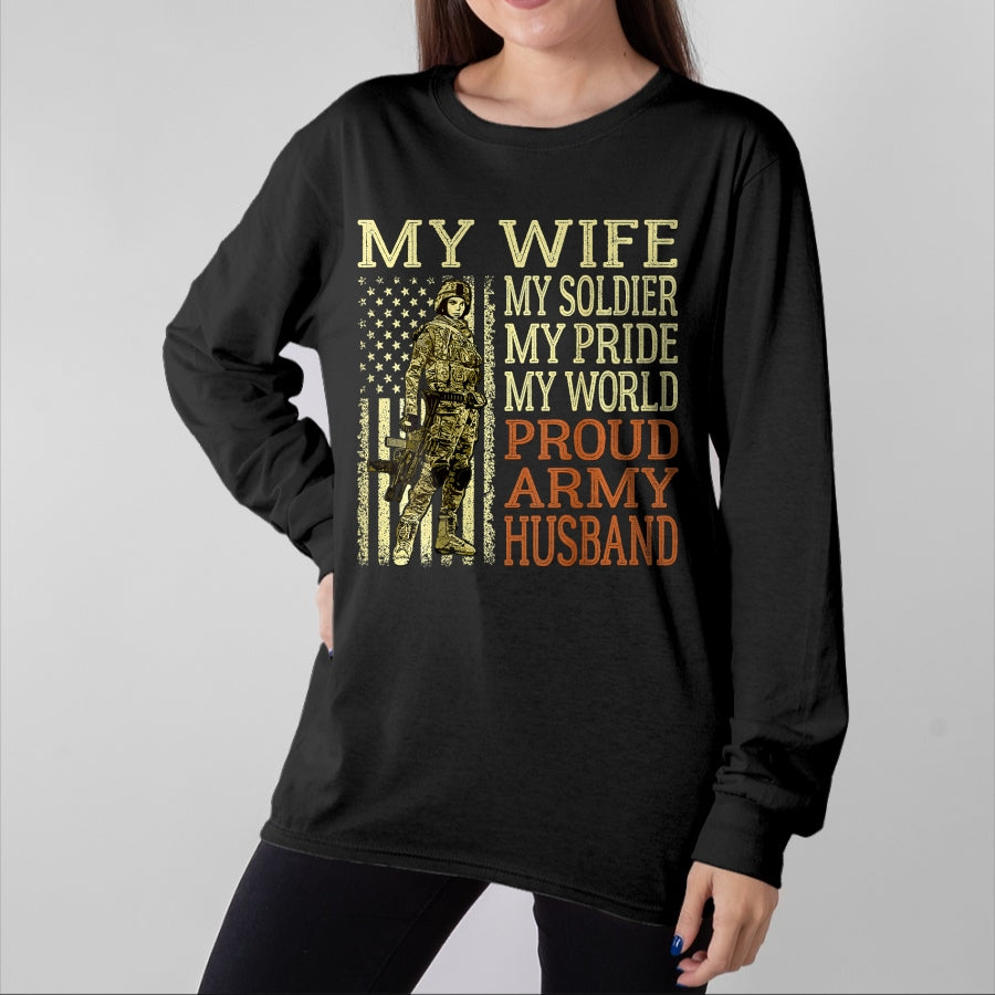 Best Husband Shirt, Wife and Husband Unisex T-Shirt/Hoodie/Sweatshirt HLT00 - My Wife My Soldier Hero - Proud Army Husband Military Spouse T-Shirt