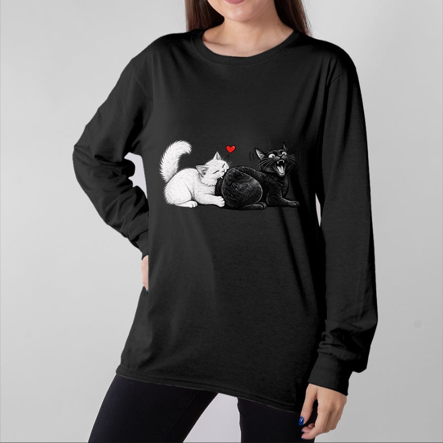 Cat Love Shirt, Funny Cat Lover Gift UnisexT-Shirt/Hoodie/Sweatshirt HLT00 - Women_s Funny Cat Couple Black White Cats Love Cat Biting Cat Butt V-Neck T-Shirt