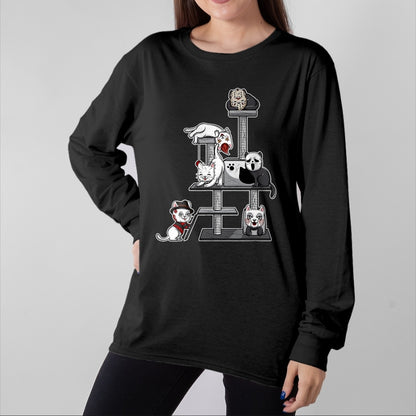 Cat Love Shirt, Funny Cat Lover Gift UnisexT-Shirt/Hoodie/Sweatshirt HLT00 - Funny Horror Movie Cats Playing On Cat Tree T-Shirt, Men, Black, XX-Large