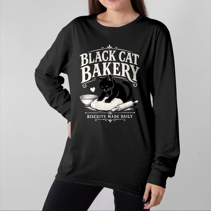 Cat Love Shirt, Funny Cat Lover Gift UnisexT-Shirt/Hoodie/Sweatshirt HLT00 - Black Cat Bakery Biscuits Made Daily Cat Lover Art T-Shirt