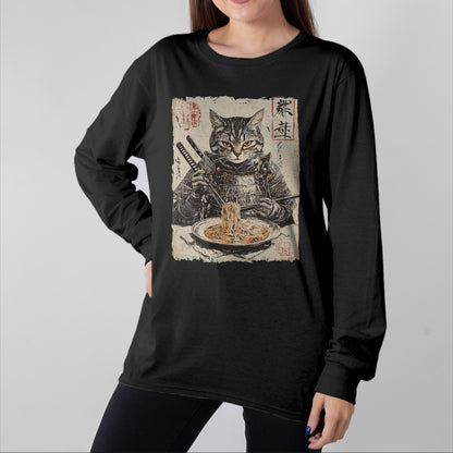Cat Love Shirt, Funny Cat Lover Gift UnisexT-Shirt/Hoodie/Sweatshirt HLT00 - Samurai Cat Loves Ramen Funny Anime Japanese Artwork Samurai T-Shirt, Men, Black, X-Large