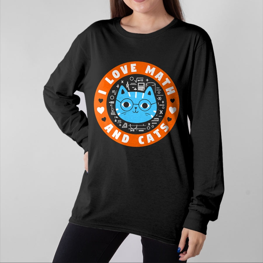 Cat Love Shirt, Funny Cat Lover Gift UnisexT-Shirt/Hoodie/Sweatshirt HLT00 - I Love Math and Cats Funny Cat Lover Math Teacher T-Shirt