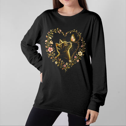 Cat Love Shirt, Funny Cat Lover Gift UnisexT-Shirt/Hoodie/Sweatshirt HLT00 - Butterfly Cat Floral Heart Cute Magical Art Aesthetic Design T-Shirt