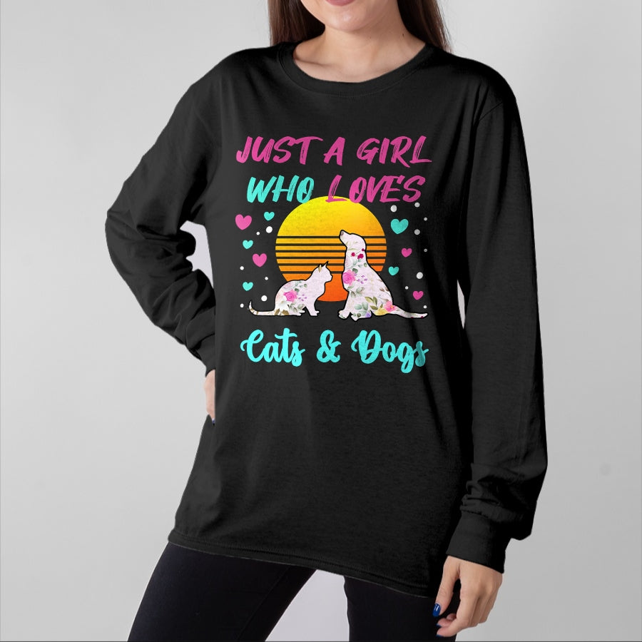 Cat Love Shirt, Funny Cat Lover Gift UnisexT-Shirt/Hoodie/Sweatshirt HLT00 - Just a Girl who Loves Cats and Dogs T-Shirt for Women T-Shirt