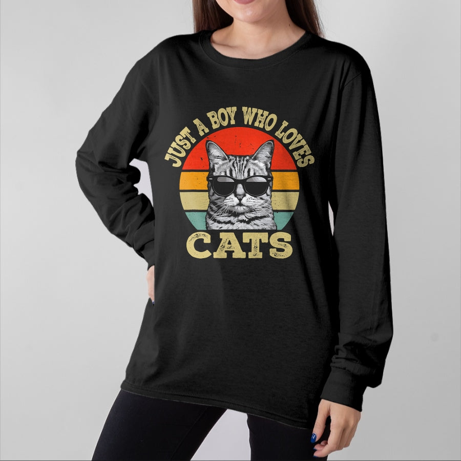 Cat Love Shirt, Funny Cat Lover Gift UnisexT-Shirt/Hoodie/Sweatshirt HLT00 - Vintage Just A Boy Who Loves Cats Boy Kid Cat Lover for Boys T-Shirt