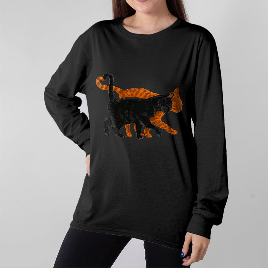 Cat Love Shirt, Funny Cat Lover Gift UnisexT-Shirt/Hoodie/Sweatshirt HLT00 - Black Cat Orange Cat Heart Tail Love T-Shirt (1)
