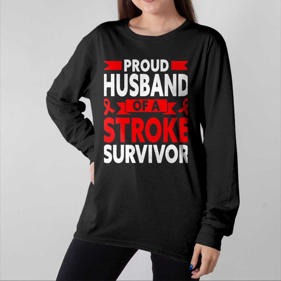 Best Husband Shirt, Wife and Husband Unisex T-Shirt/Hoodie/Sweatshirt HLT00 - Proud Husband of A Stroke Survivor Red Ribbon Support T-Shirt, Men, Heather Blue, 4X-Large