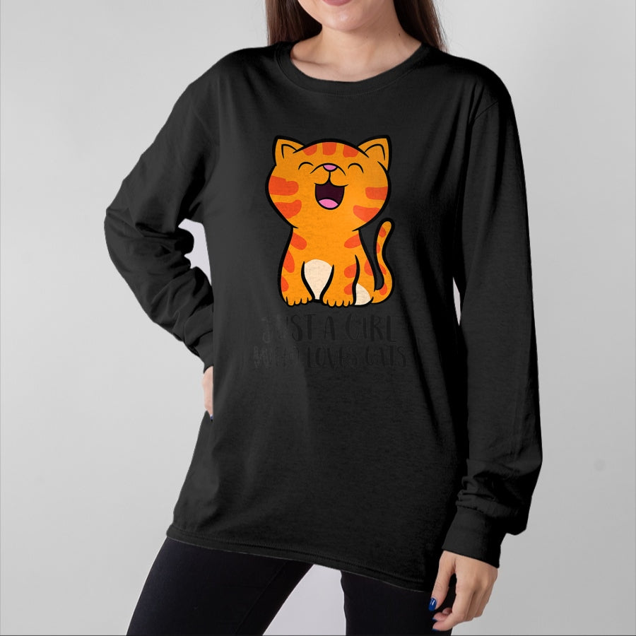 Cat Love Shirt, Funny Cat Lover Gift UnisexT-Shirt/Hoodie/Sweatshirt HLT00 - Womens Just a Girl Who Loves Cats Kitten V-Neck T-Shirt