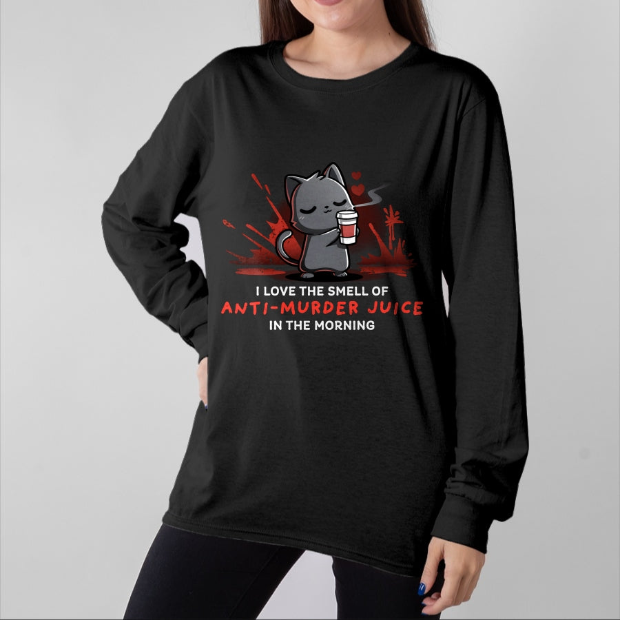 Cat Love Shirt, Funny Cat Lover Gift UnisexT-Shirt/Hoodie/Sweatshirt HLT00 - Cat Drink Coffee I Love The Smell Of Anti Murder Juice Long Sleeve T-Shirt