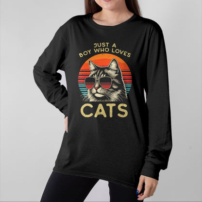 Cat Love Shirt, Funny Cat Lover Gift UnisexT-Shirt/Hoodie/Sweatshirt HLT00 - Just Boy Who Loves Cats Retro Kitten Kitty Boys Kids Men T-Shirt