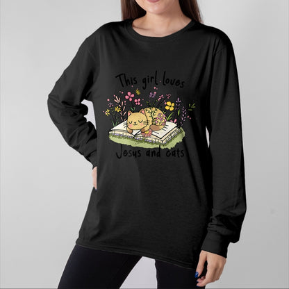 Cat Love Shirt, Funny Cat Lover Gift UnisexT-Shirt/Hoodie/Sweatshirt HLT00 - This Girl Loves Jesus and Cats Cute Christian T-Shirt