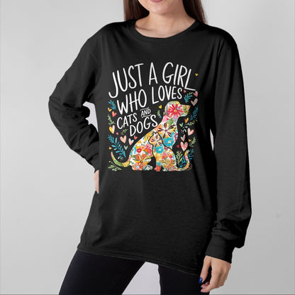Cat Love Shirt, Funny Cat Lover Gift UnisexT-Shirt/Hoodie/Sweatshirt HLT00 - Just a Girl who Loves Cats and Dogs T-Shirt