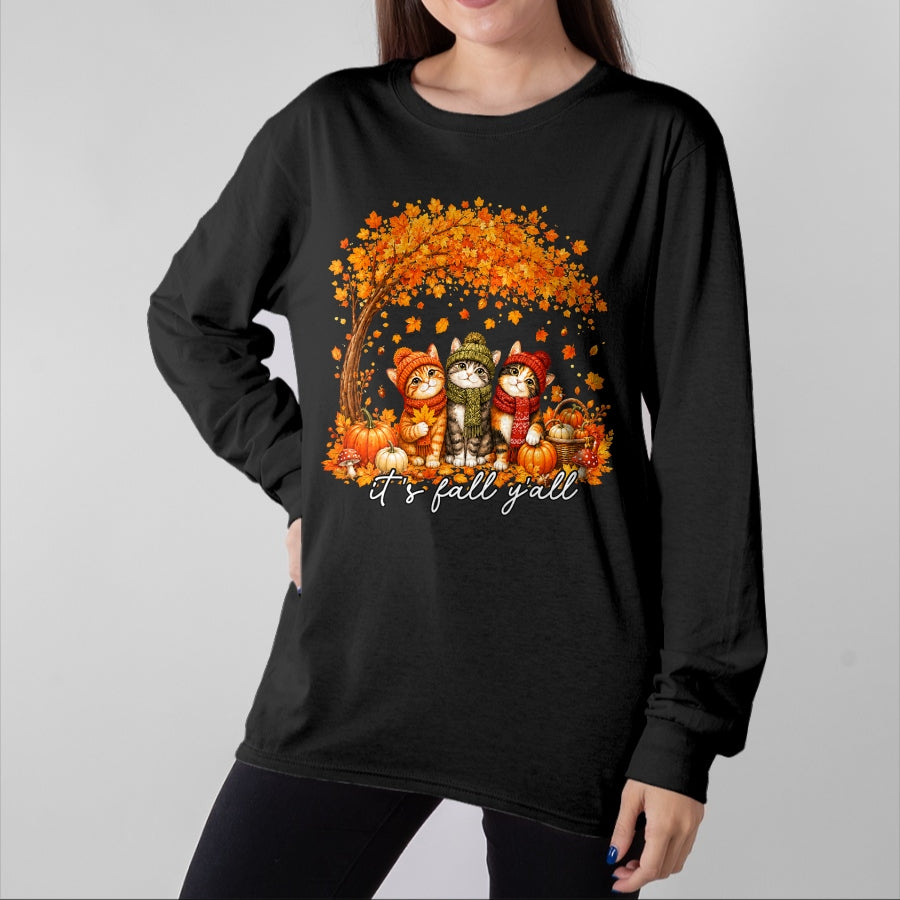 Cat Love Shirt, Funny Cat Lover Gift UnisexT-Shirt/Hoodie/Sweatshirt HLT00 - It_s Fall Y_all Cat Leaf Fall Tree Hello Autumn Thanksgiving T-Shirt
