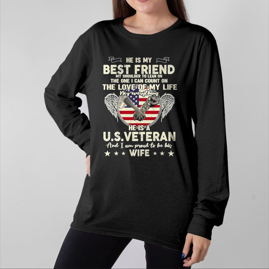 Best Husband Shirt, Wife and Husband Unisex T-Shirt/Hoodie/Sweatshirt HLT00 - Proud U.S. Veteran Wife Love & Support T-Shirt, Men, Black, 3X-Large
