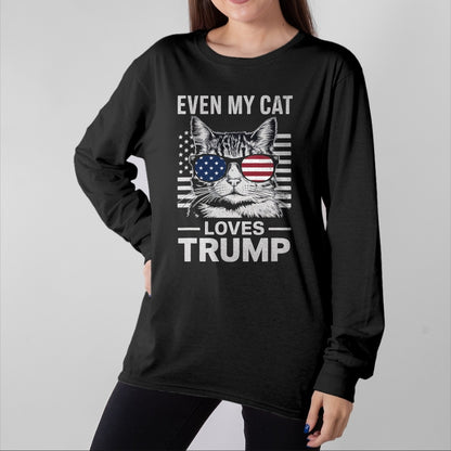 Cat Love Shirt, Funny Cat Lover Gift UnisexT-Shirt/Hoodie/Sweatshirt HLT00 - Cat Sunglasses USA Flag Even My Cat Loves Trump T-Shirt