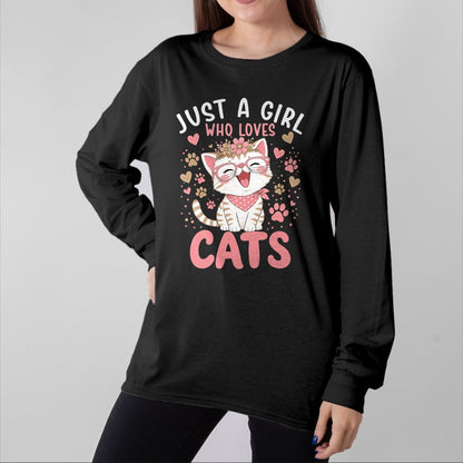 Cat Love Shirt, Funny Cat Lover Gift UnisexT-Shirt/Hoodie/Sweatshirt HLT00 - Just A Girl Who Loves Cats Cute Floral Animals Lover T-Shirt (1)