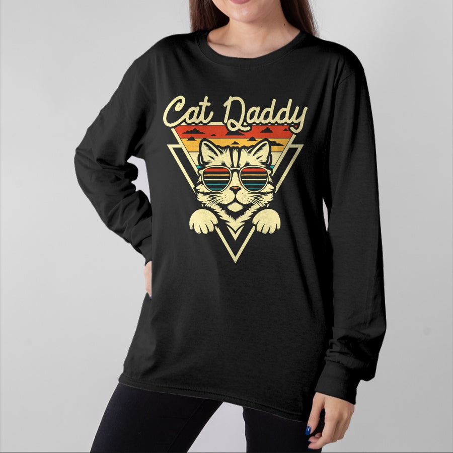 Cat Love Shirt, Funny Cat Lover Gift UnisexT-Shirt/Hoodie/Sweatshirt HLT00 - Cat Daddy Retro Sunglasses Cat Fur Dad Papa Vintage Cat Dad T-Shirt