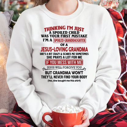 Christian Girl Shirt – Spoiled by Grandma – From Grandma to Granddaughter LUAN00 (SKU07-181-00)