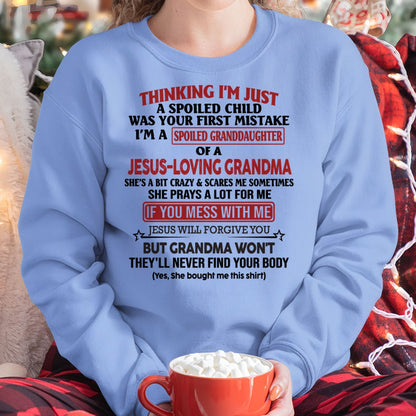 Christian Girl Shirt – Spoiled by Grandma – From Grandma to Granddaughter NINA00 (SKU07-181-00)