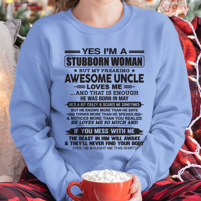 Yes I’m A Stubborn Woman T-Shirt – Birthday Gift From May Uncle - luan05 (SKU12-93-05)