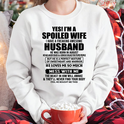 AUGUST - SPOILED WIFE - FREAKING AWESOME HUSBAND - SWEETHEART & WARRIOR - PERFECT GIFT FROM HUSBAND TO WIFE - LUAN08 (SKU2608-503-08)