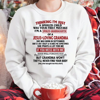 Christian Girl Shirt – Spoiled by Grandma September Edition – From Grandma to Granddaughter NINA09 (SKU07-181-09)