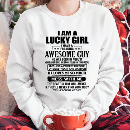 AUGUST - LUCKY GIRL - FREAKING AWESOME GUY - PERFECT GIFT FROM BOYFRIEND - LUAN08 (SKU2608-395-08)