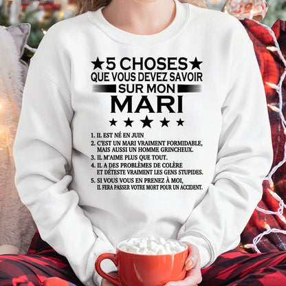 JUIN - 5 CHOSES QUE VOUS DEVEZ SAVOIR SUR MON MARI - T-SHIRT CADEAU DU MARI - FR/LUAN06 (SKU2605-257-06)
