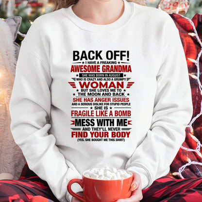 AUGUST AWESOME GRANDMA T-SHIRT – PERFECT GIFT FROM GRANDMA - LUAN08 (SKU2607-260-08)