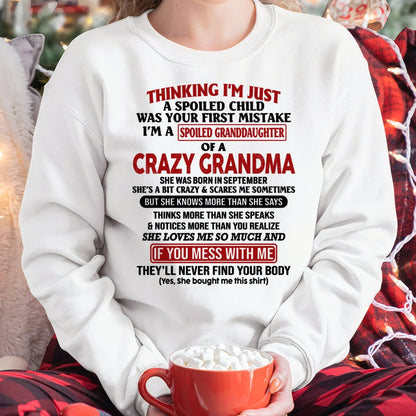 SEPTEMBER - I'M A SPOILED GRANDDAUGHTER OF A CRAZY GRANDMA - From Grandma - LUAN09 (SKU-GMD1-NTT09)