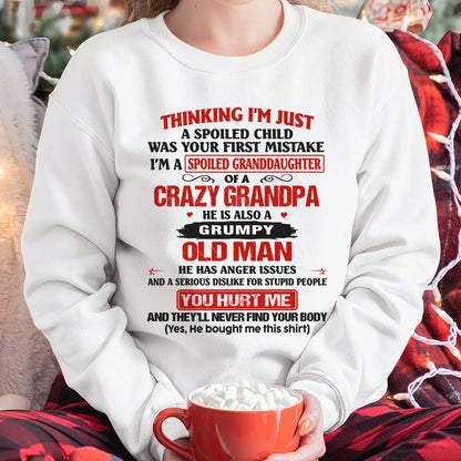 Spoiled Granddaughter of a Crazy Grandpa Shirt – Birthday Gift from Grandpa / Man - LUAN00 (SKU12-200-00)