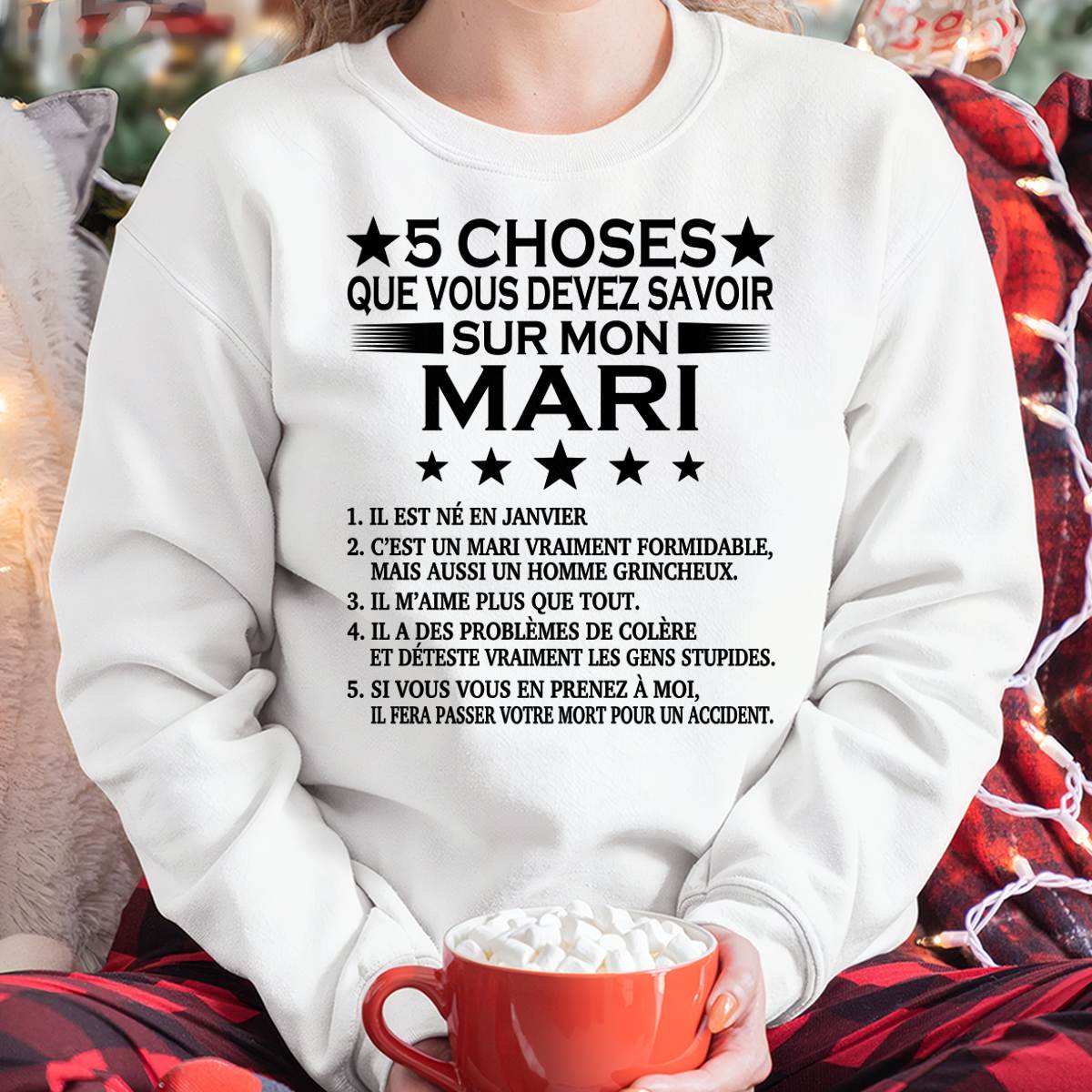 JANVIER - 5 CHOSES QUE VOUS DEVEZ SAVOIR SUR MON MARI - T-SHIRT CADEAU DU MARI - FR/LUAN01 (SKU2605-257-01)