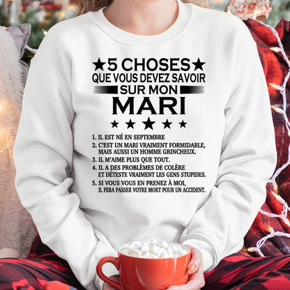 SEPTEMBRE - 5 CHOSES QUE VOUS DEVEZ SAVOIR SUR MON MARI - T-SHIRT CADEAU DU MARI - FR/LUAN09 (SKU2605-257-09)