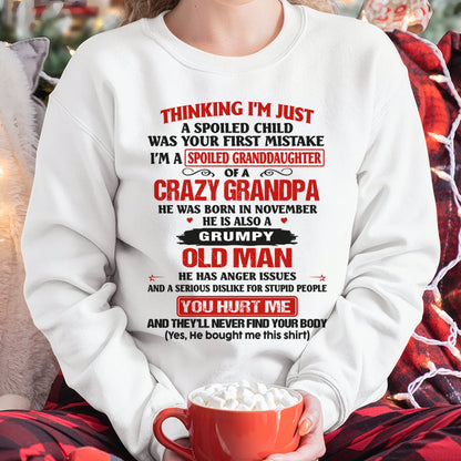 Spoiled Granddaughter of a Crazy Grandpa Shirt – Birthday Gift from November Grandpa / Man - luan11 (SKU12-200-11)