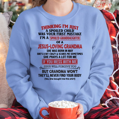 Christian Girl Shirt – Spoiled by Grandma May Edition – From Grandma to Granddaughter NINA05 (SKU07-181-05)