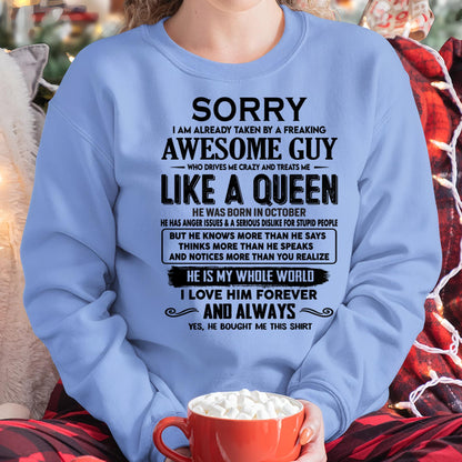 October - Sorry I am already taken by a freaking awesome guy - Gift for Wife From Husband - LUAN10 (SKU-SRG-10)