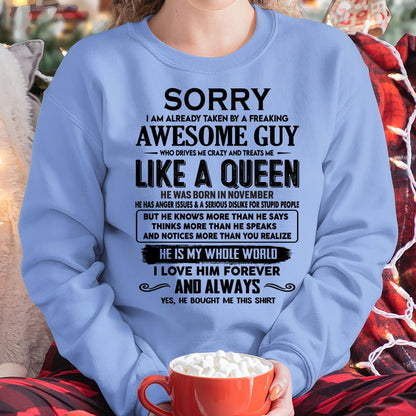November - Sorry I am already taken by a freaking awesome guy - Gift for Wife From Husband - LUAN11 (SKU-SRG-11)