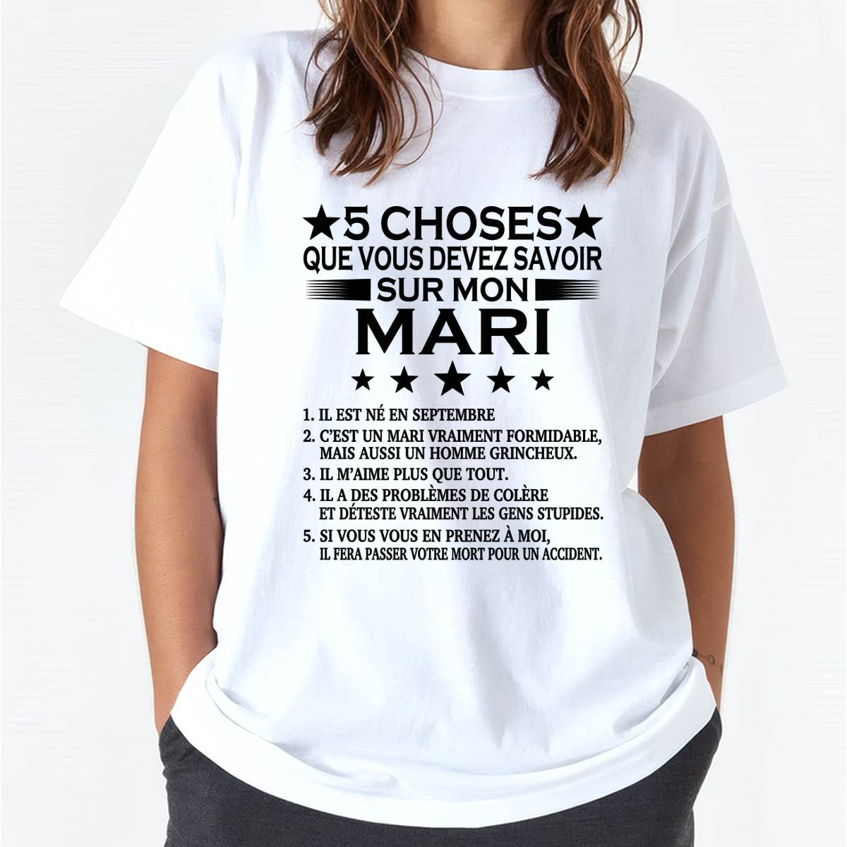SEPTEMBRE - 5 CHOSES QUE VOUS DEVEZ SAVOIR SUR MON MARI - T-SHIRT CADEAU DU MARI - FR/LUAN09 (SKU2605-257-09)
