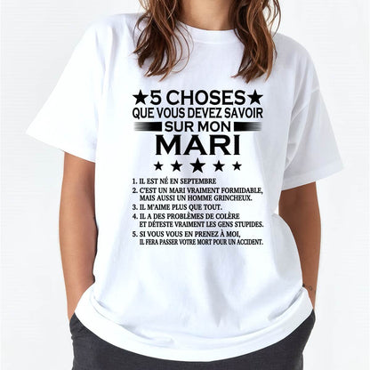 SEPTEMBRE - 5 CHOSES QUE VOUS DEVEZ SAVOIR SUR MON MARI - T-SHIRT CADEAU DU MARI - FR/LUAN09 (SKU2605-257-09)