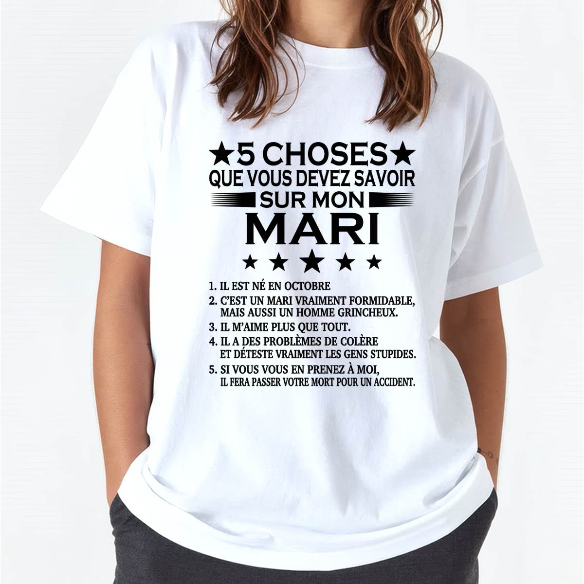 OCTOBRE - 5 CHOSES QUE VOUS DEVEZ SAVOIR SUR MON MARI - T-SHIRT CADEAU DU MARI - FR/LUAN10 (SKU2605-257-10)
