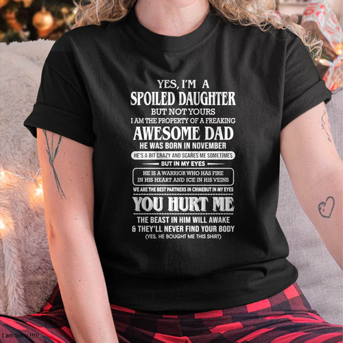 Spoiled Daughter - Gift From Dad For Daughter Black T-Shirt - LUAN11 (SKU07-172-11)