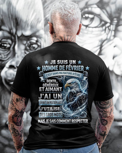 FÉVRIER - ESPRIT MALICIEUX MAIS SAIT RESPECTER - T-SHIRT ANNIVERSAIRE HOMME - IMPRESSION DTG PREMIUM - LUAN02 (SKU2604-86-02)