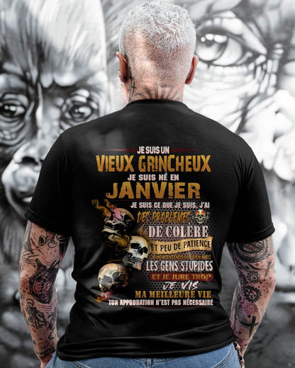 Je Suis Un Vieux Grincheux Né en Janvier – T-Shirt Homme Fort Caractère - LUAN01 (SKU2604-33-01)