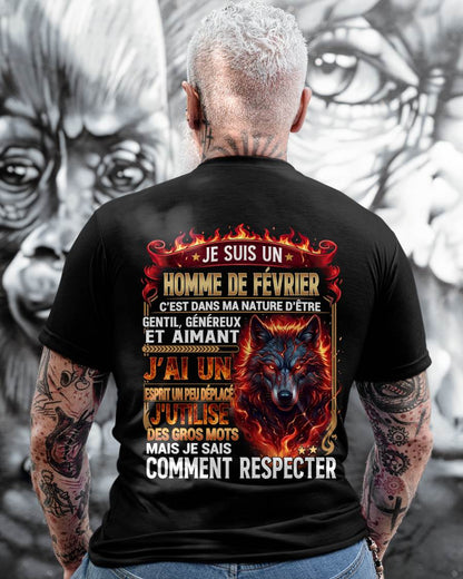 FÉVRIER - ESPRIT MALICIEUX MAIS SAIT RESPECTER - T-SHIRT ANNIVERSAIRE HOMME - IMPRESSION DTG PREMIUM - LUAN02 (SKU2604-87-02)