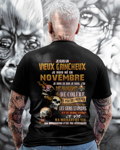 Je Suis Un Vieux Grincheux Né en Novembre – T-Shirt Homme Fort Caractère - LUAN11 (SKU2604-33-11)