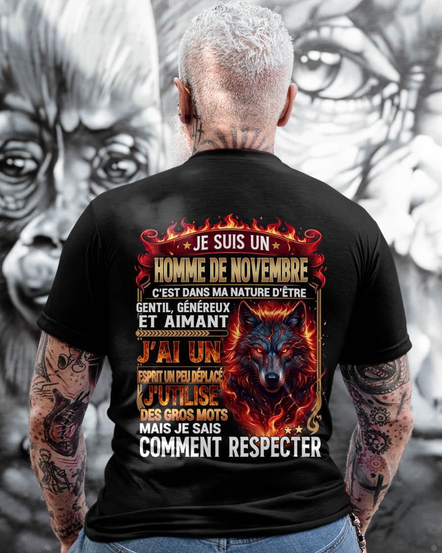 NOVEMBRE - ESPRIT MALICIEUX MAIS SAIT RESPECTER - T-SHIRT ANNIVERSAIRE HOMME - IMPRESSION DTG PREMIUM - LUAN11 (SKU2604-87-11)
